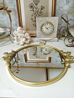NEW! SHABBY CHIC BOW HANDLE VANITY TRAY